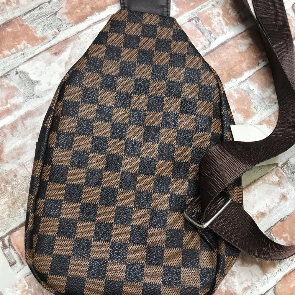 Brown Checkered UNISEX SLING Bag BROWN COLOR